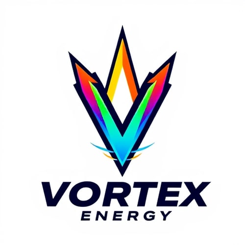 AI Design for Design a bold and energetic logo for "Vortex Energy," using sharp lines and vibrant colors.