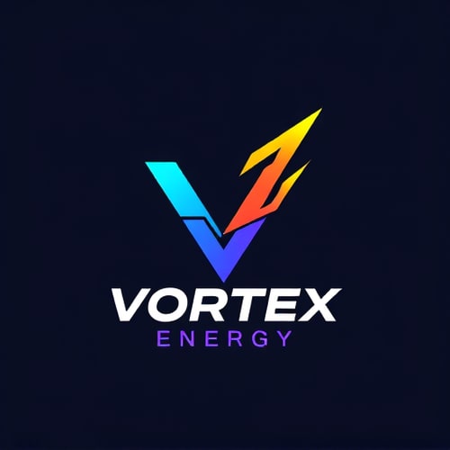AI Design for Design a bold and energetic logo for "Vortex Energy," using sharp lines and vibrant colors.