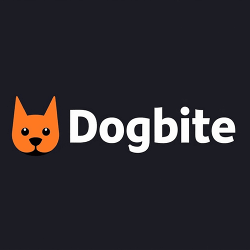 AI Design for wordmark logo. text 'DogBite'. creative bite inside one of the letters