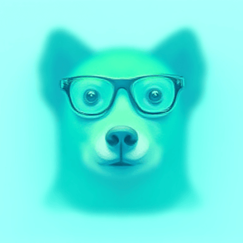 AI Design for dog logo with glasses green blue