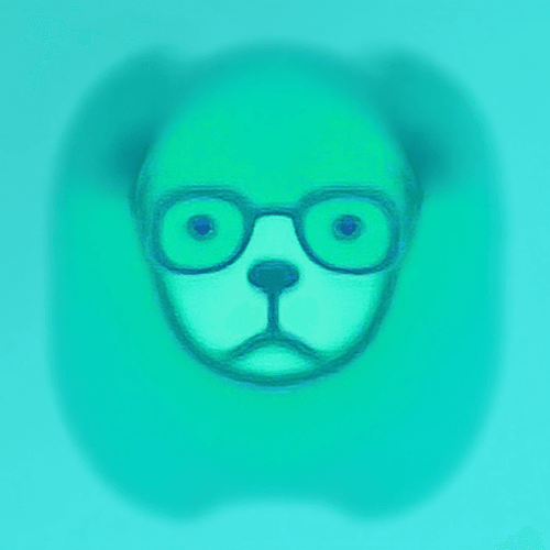 AI Design for dog logo with glasses green blue
