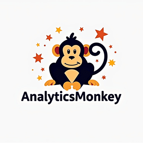 AI Design for concept logo of a moneky. colorful playful theme. with the text 'AnalyticsMonkey'