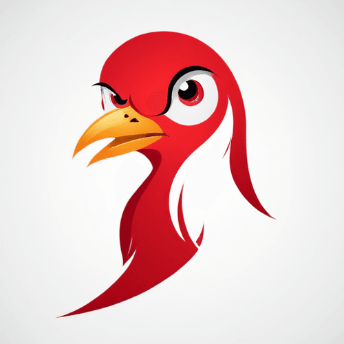 AI Design for bird logo, looking sideway, face only, add sparks, smile, red colors