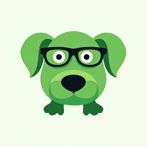 AI Design for dog logo with glasses green