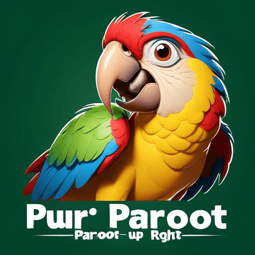 AI Design for parrot looking up right, close up , text PaRoot