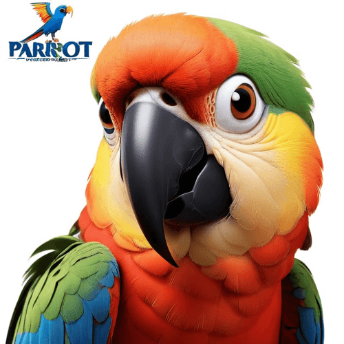 AI Design for parrot looking up right, close up , text PaRot