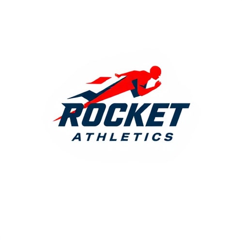 AI Design for Dynamic, sporty logo for "Rocket Athletics" with bold, fast-moving shapes.