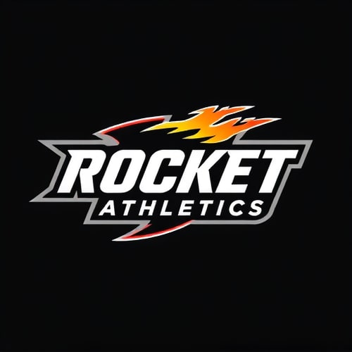 AI Design for Dynamic, sporty logo for "Rocket Athletics" with bold, fast-moving shapes.