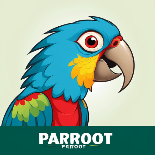 AI Design for parrot looking up right, close up , text PaRoot