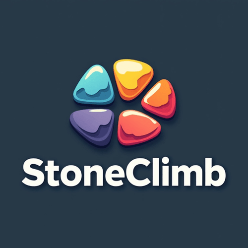 AI Design for concept logo of a stones. colorful playful theme. with the text 'StoneClimb'