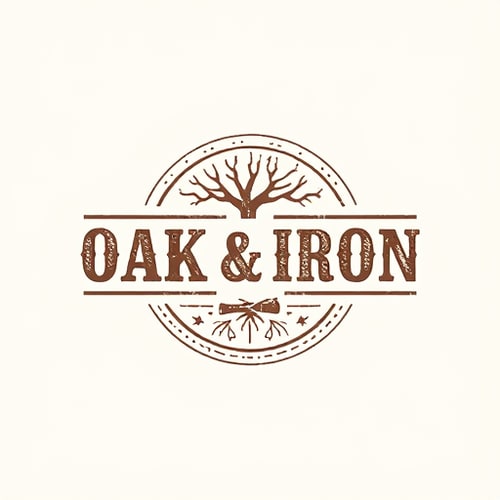 AI Design for Create a rustic logo for "Oak & Iron," using textured fonts and natural tones.