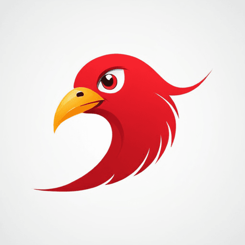 AI Design for bird logo, looking sideway, face only, add sparks, smile, red colors