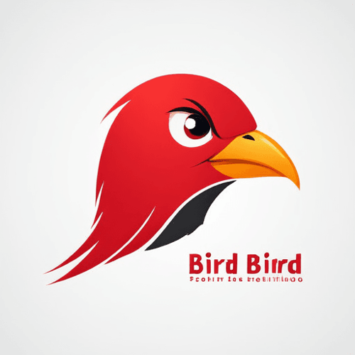 AI Design for bird logo, looking sideway, face only, add sparks, happy, red colors