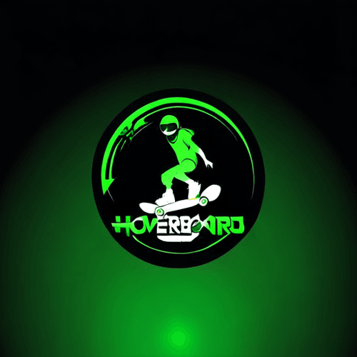 AI Design for hoverboard logo. cool. futuristic. black and green. skateboard element. add HOVER text