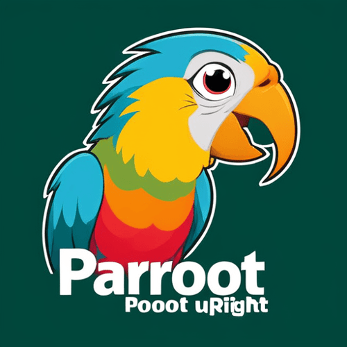 AI Design for parrot looking up right, close up , text PaRoot