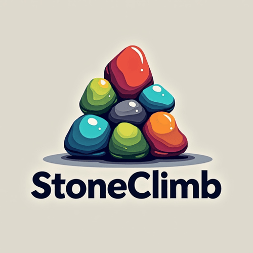 AI Design for concept logo of a stones. colorful playful theme. with the text 'StoneClimb'