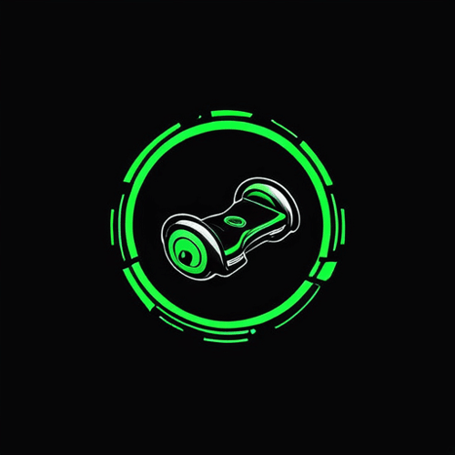 AI Design for hoverboard logo. cool. futuristic. black and green