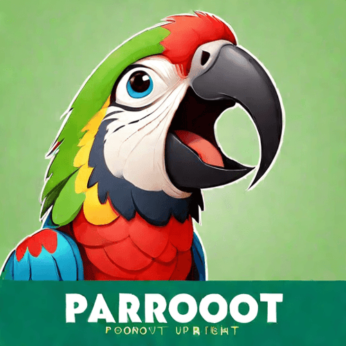 AI Design for parrot looking up right, close up , text PaRoot