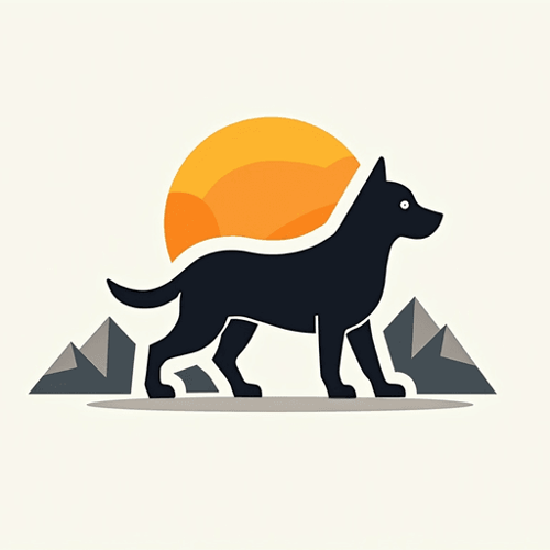 AI Design for dog concept logo with text DogGo, sun, mountain