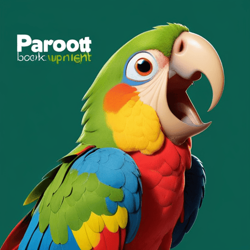 AI Design for parrot looking up right, close up , text PaRoot
