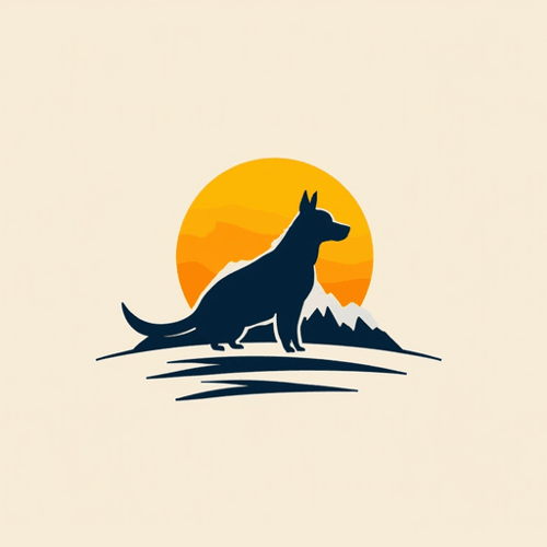 AI Design for dog concept logo with text DogGo, sun, mountain