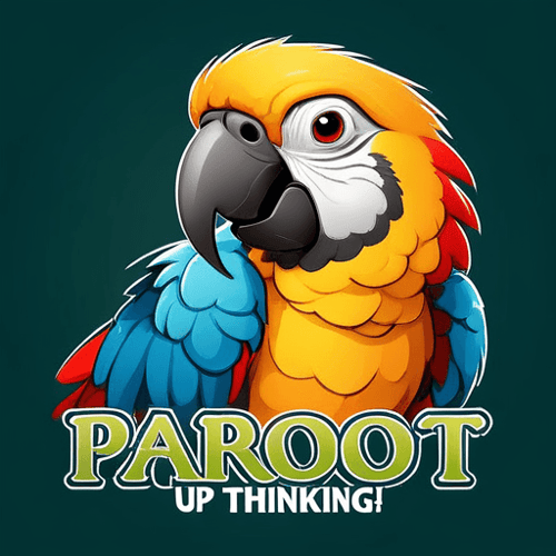 AI Design for parrot looking up right, close up , text PaRoot