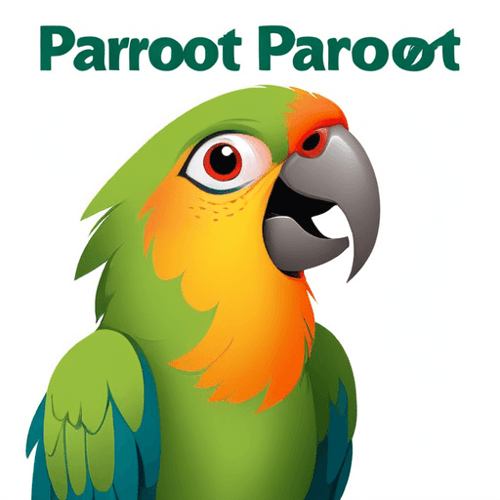 AI Design for parrot looking up right, close up , text PaRoot