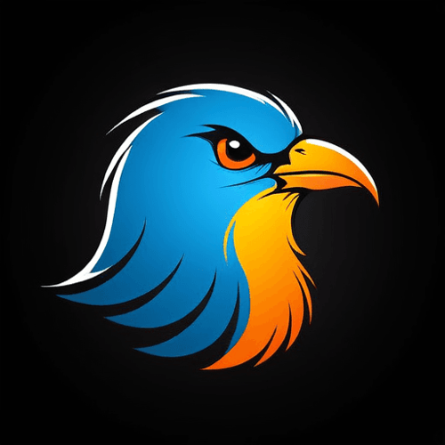 AI Design for bird logo, looking sideway, face only, add sparks