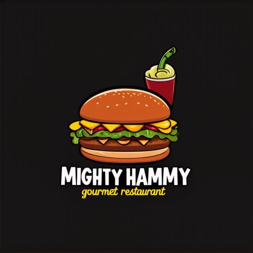 AI Design for  Design a playful logo for a gourmet burger restaurant, “Mighty Hammy, gourmet restaurant.” Yellow background