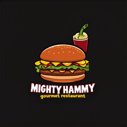 AI Design for  Design a playful logo for a gourmet burger restaurant, “Mighty Hammy, gourmet restaurant.” Yellow background