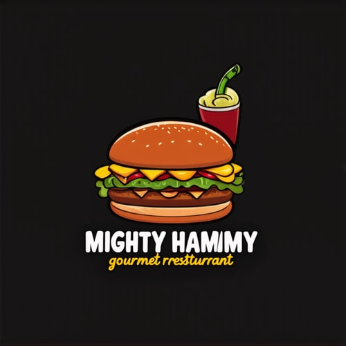 AI Design for  Design a playful logo for a gourmet burger restaurant, “Mighty Hammy, gourmet restaurant.” Yellow background