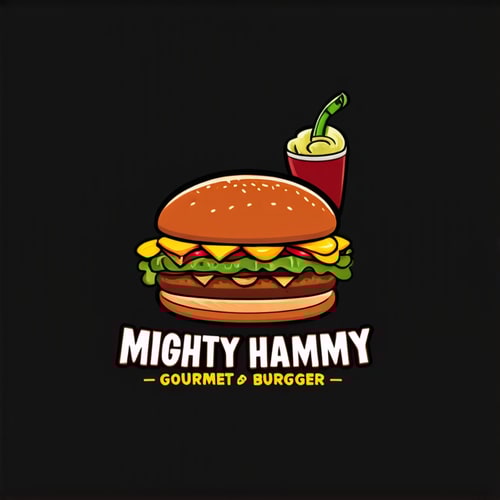AI Design for  Design a playful logo for a gourmet burger restaurant, “Mighty Hammy.” Yellow background