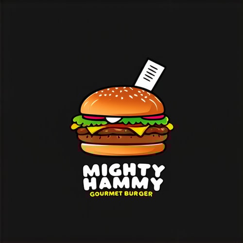 AI Design for  Design a playful logo for a gourmet burger restaurant, “Mighty Hammy.” Yellow background