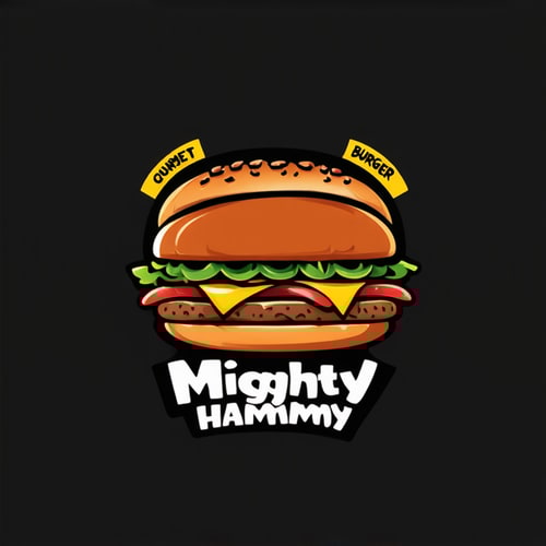 AI Design for  Design a playful logo for a gourmet burger restaurant, “Mighty Hammy.” Yellow background