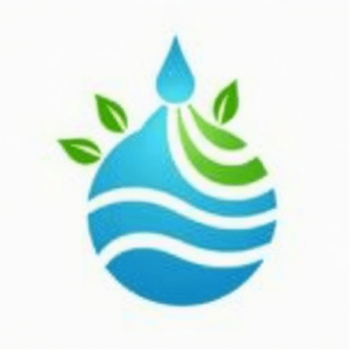 AI Design for water drink concept, spiral leaves around it. Mountain. 2d. Text "DrinkFresh". Emblem