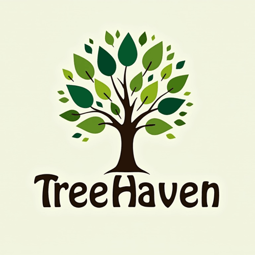 AI Design for Develop a stylized tree with multi-colored leaves and whimsical, artistic fonts for "TreeHaven". The logo should be a Character type.