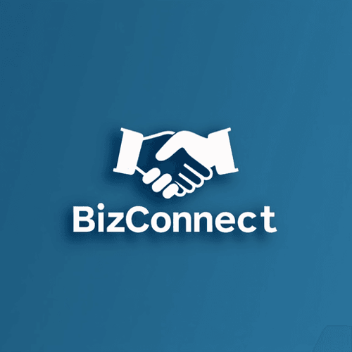 AI Design for Handshake symbol with professional blue and grey hues - text "BizConnect"