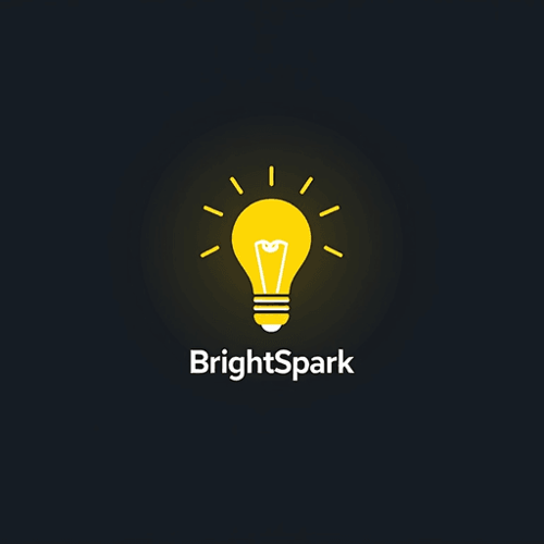 AI Design for Design a minimalist lightbulb with bright yellow colors and clean, sans-serif typography for "BrightSpark". The logo should be a Wordmark type.