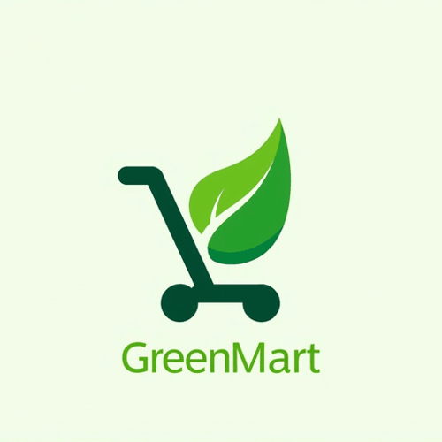 AI Design for Shopping cart with a leaf motif, featuring green and fresh colors - "GreenMart"