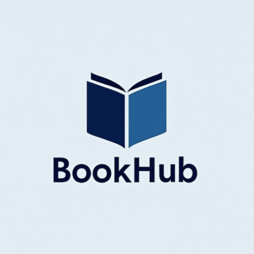 AI Design for Book icon with classic navy blue hues Text "BookHub"