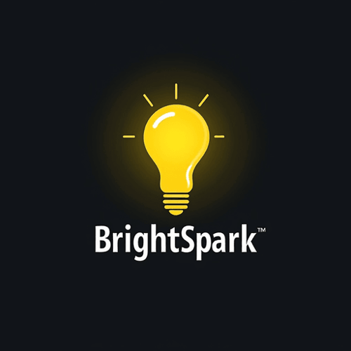 AI Design for Design a minimalist lightbulb with bright yellow colors and clean, creative font for "BrightSpark". The logo should be a Wordmark type.