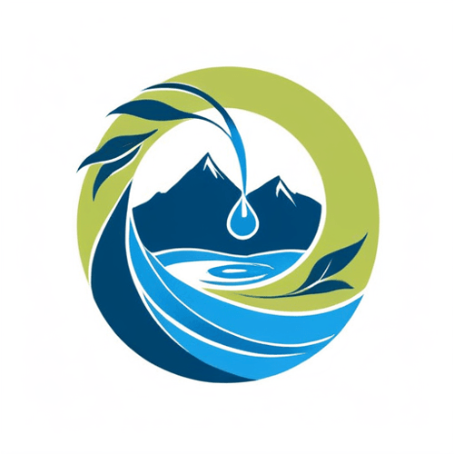 AI Design for water drink concept, spiral leaves around it. Mountain.