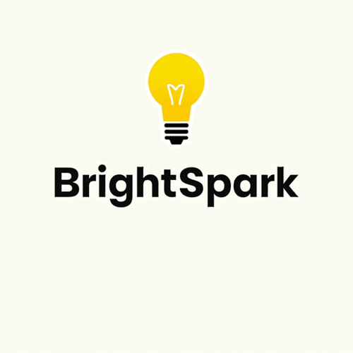 AI Design for Design a minimalist lightbulb with bright yellow colors and clean, creative font for "BrightSpark". The logo should be a Wordmark type.