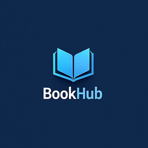AI Design for Book icon with classic navy blue hues Text "BookHub"