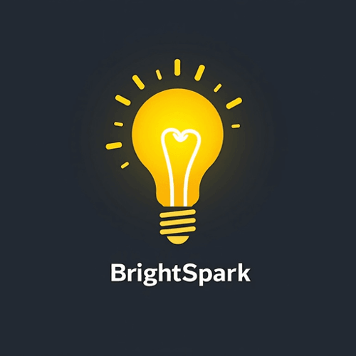 AI Design for Design a minimalist lightbulb with bright yellow colors and clean, sans-serif typography for "BrightSpark". The logo should be a Wordmark type.