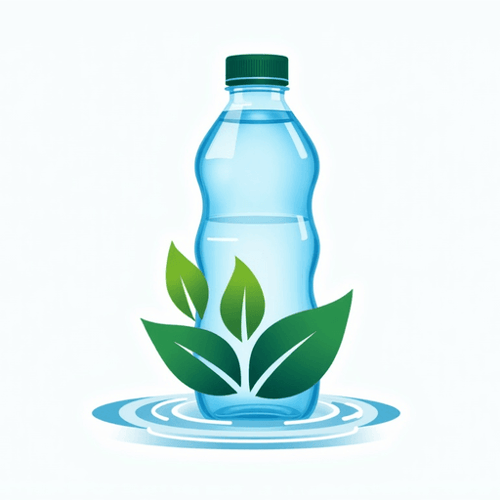 AI Design for water bottle with leaves around it and stream. 2d. Called DrinkFresh