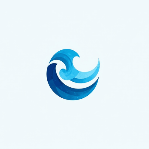 AI Design for Illustrate a simple wave icon with blue tones and contemporary, lowercase lettering for "OceanFlow". The logo should be a Symbol type.