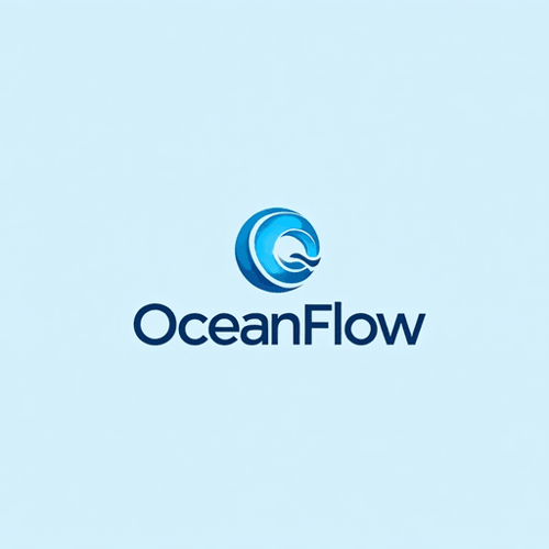 AI Design for Illustrate a simple wave icon with blue tones and contemporary, lowercase lettering for "OceanFlow". The logo should be a Symbol type.
