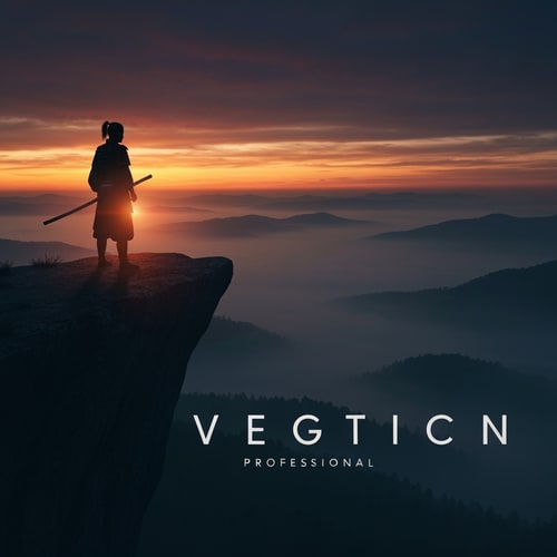 AI Design for A lone samurai standing on the edge of a cliff at twilight, overlooking a vast valley shrouded in mist. The sky burns with deep orange and purple hues from the setting sun, casting long, dramatic shadows. The samurai’s silhouette glows against the horizon, with their sword reflecting a glint of fading light. The overall style is hyper-realistic, cinematic, and moody, with dramatic contrast and atmospheric depth.