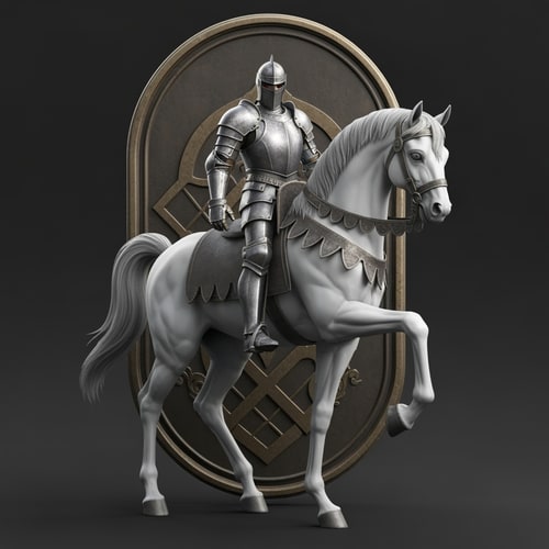 AI Design for a knight on a white horse 2d design